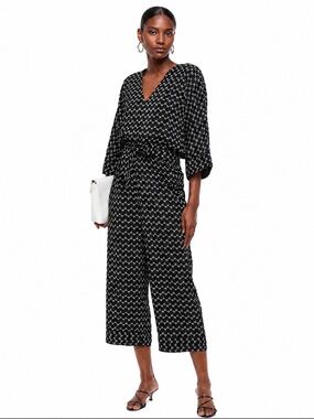 Joie Burgess Print Cropped Jumpsuit Black/Ivory Size Small Excellent Condition